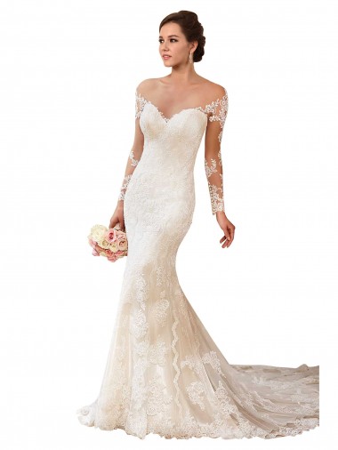 Online Long Sleeves Maermaid Sweetheart Lace Wedding Dress