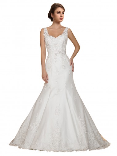 Online Sweethart V-Neckline Lace Wedding Dress with Shoulder Straps