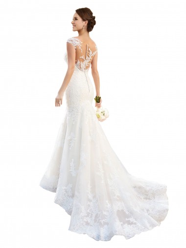 Online Fit and Flare Illusion Neck Lace Wedding Dress