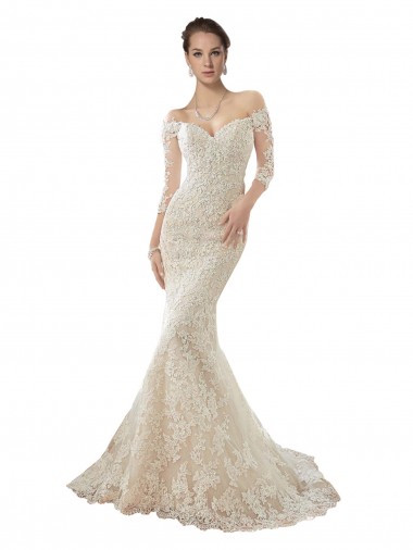 Online Long Sleeves Off the Shoulder Trumpet Lace Wedding Dress