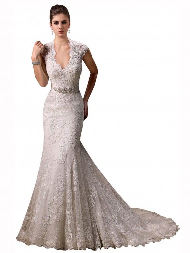 Online Halter V-Neck Mermaid Lace Wedding Dress with Keyhole Back