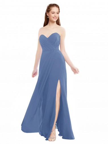 Online Classic Strapless Bridesmaids Dress with Draped Sweetheart Bodice and Side Slit