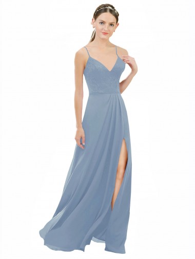 Online Sexy Chiffon Bridesmaid Dress with V-Neck Lace Bodice
