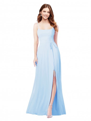 Online Chiffon Bridesmaid Dress with Tie Sash and Side Slit