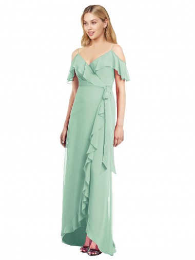 Online High Low Off the Shoulder Wrap Chiffon Bridesmaid Dress 