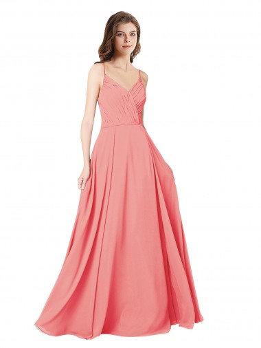 Online Crossover Bodice Long Chiffon Bridesmaid Dress with Double Back Straps