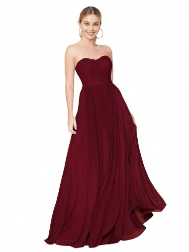 Online Draped Strapless Long A-Line Chiffon Bridesmaid Dress / Formal Prom Dress
