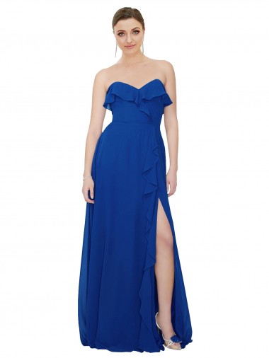 Online Ruffled Chiffon Strapless Bridesmaid Dress