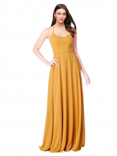 Online Chiffon A-Line Bridesmaid Dress with Halter Back