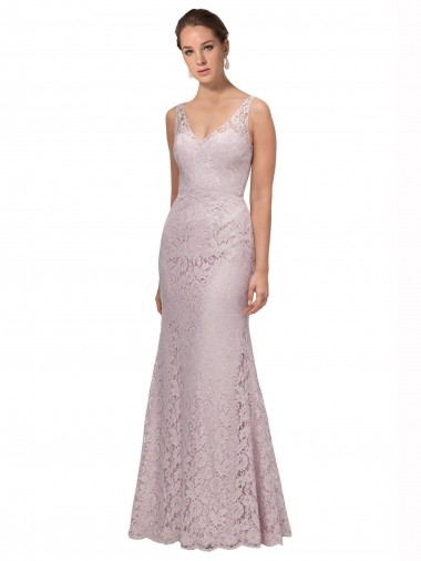 Online Lace V-Neckline Long Full Length Bridesmaid Dress / Prom Dress