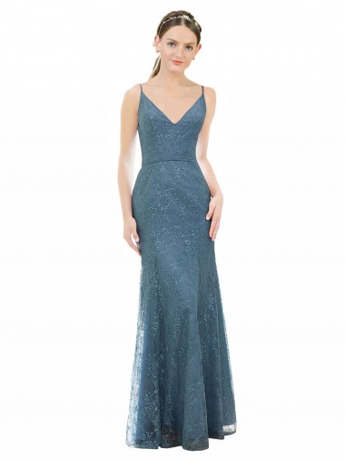 Online Deep V-Neck All Over Chantilly Lace Bridesmaid Dress with Criss Cross Open Back