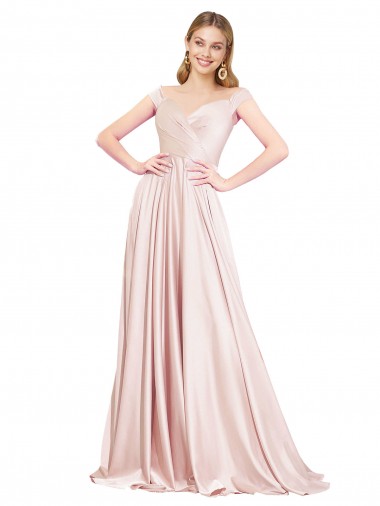 Online A-Line Off the Shoulder Sweetheart Formal Satin Bridesmaid Dress / Prom Dress