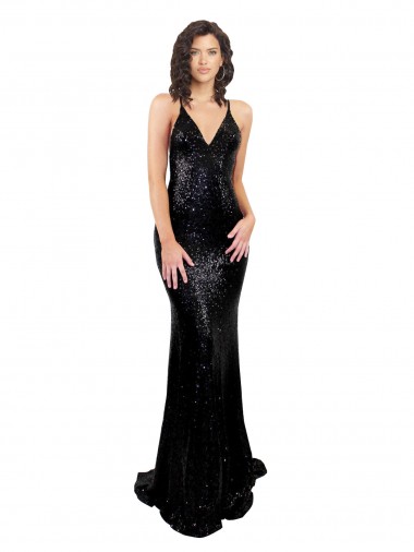 Online Sleek Fishtail Shaped Open Back Formal Sequin Bridesmaid Dress / Prom Dress