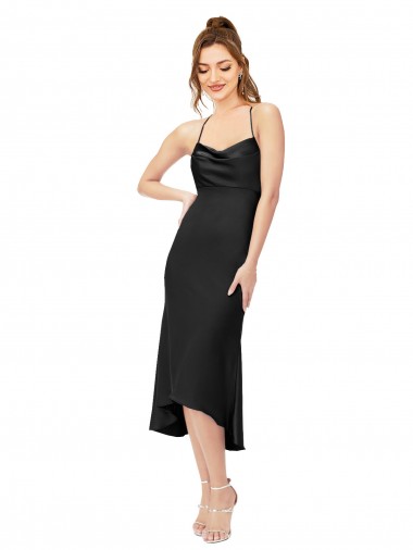 Online High Low Formal Silky Satin Cowl Neck Cocktail Midi Bridesmaid Dress / Prom Dress