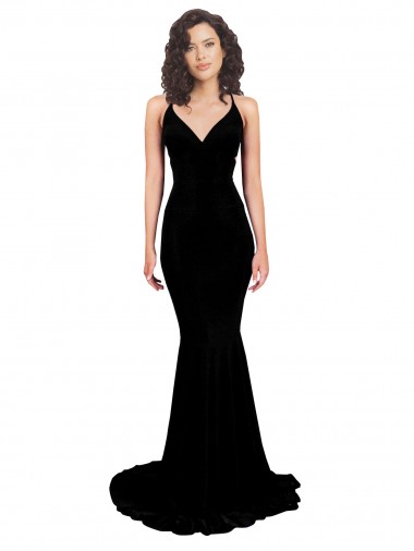 Online Fishtail Shaped V-Neck Open Back Formal Spandex Bridesmaid Dress / Prom Dress