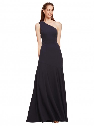 Online Fit and Flare Formal Crepe Bridesmaid Dress / Prom Dress with One Shoulder