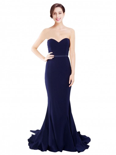 Online Strapless Sweetheart Neckline Crepe Bridesmaid Dress / Prom Dress with Satin Waistband
