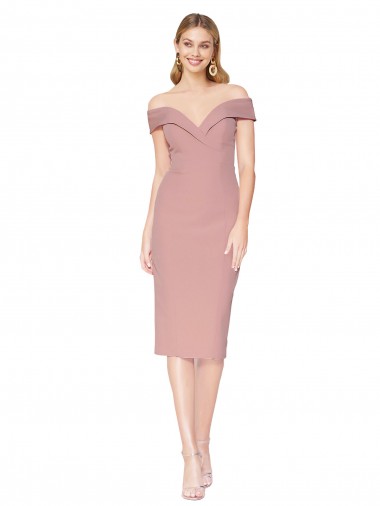 Online Cocktail Knee Length Off the Shoulder Sweetheart Formal Crepe Bridesmaid Dress / Prom Dress