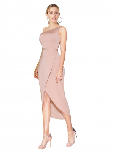 Online Knee Length One Shoulder Formal Crepe Short Wrap Bridesmaid Dress / Prom Dress
