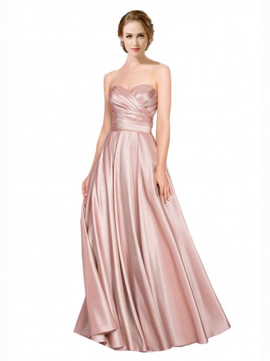 Online Long Plated Strapless Sweetheat Formal Stretch Satin Bridesmaid Dress / Prom Dress