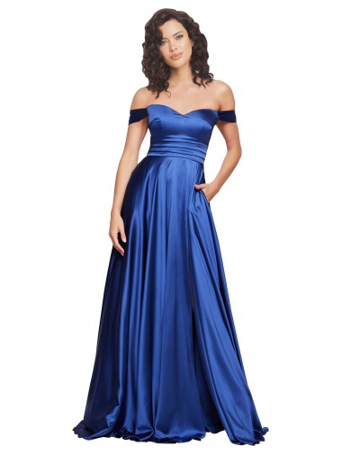 Online Ball Gown Off the Shoulder Sweetheart Formal Stretch Satin Bridesmaid Dress / Prom Dress