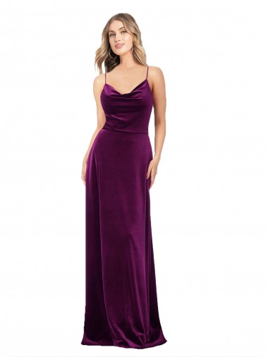 Online Draped Neckline Spaghetti Straps Formal Velvet Bridesmaid Dress / Prom Dress