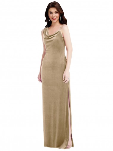 Online Asymmetrical One Shoulder Formal Velvet Maxi Slip Bridesmaid Dress / Prom Dress