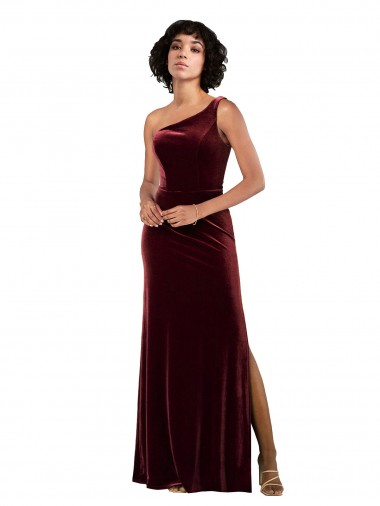 Online Formal One Shoulder Floor-Length Velvet Bridesmaid Dress / Prom Dress