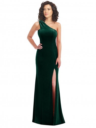Online One Shoulder Velvet Trumpet Bridesmaid Dress / Prom Dress with Front Slit